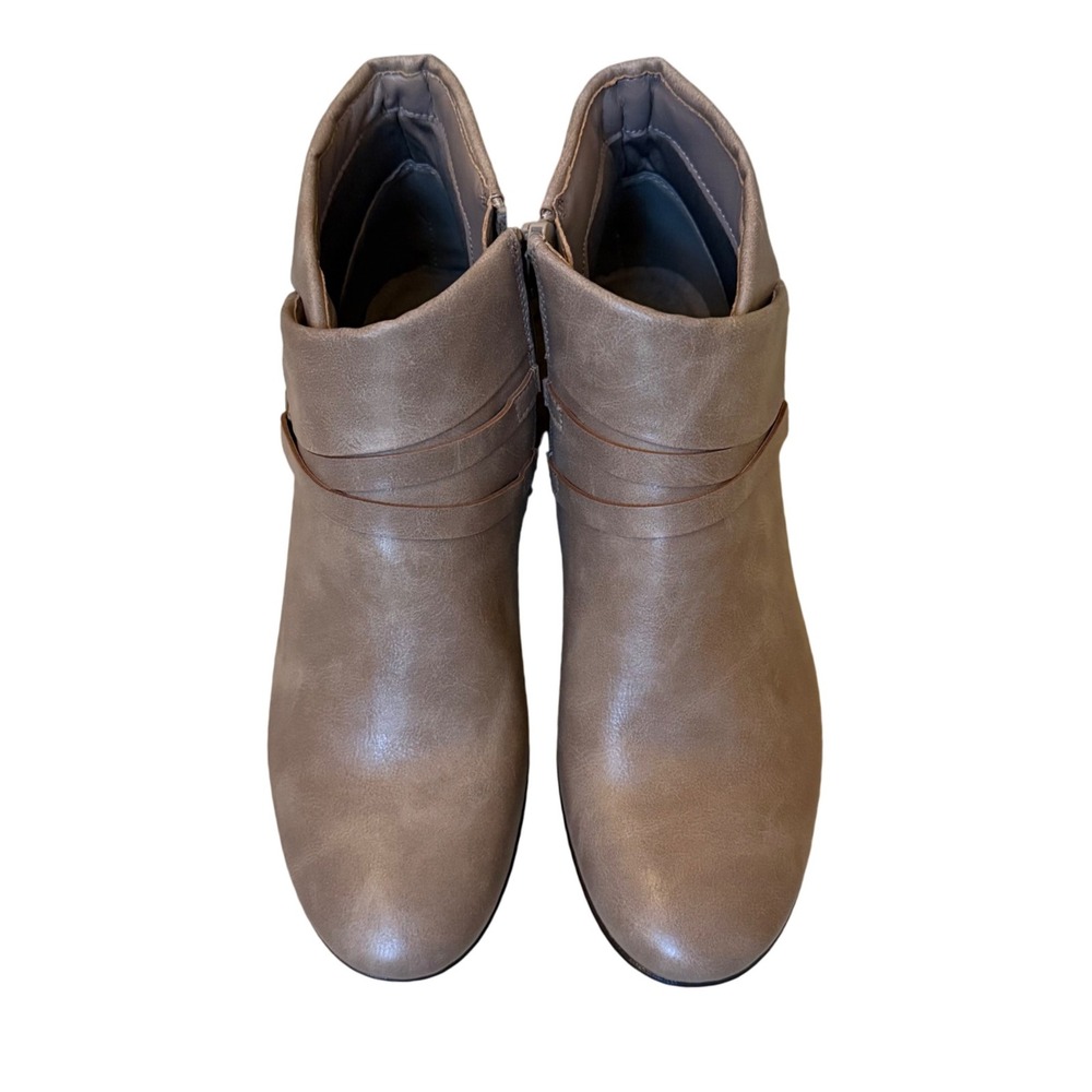 Kim Rogers Rachel Taupe Ankle Booties Faux Leather Stacked Heel Womens Size 8.5M